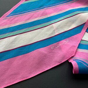 ECHO 100% Silk scarf: Blue, pink, maroon, white stripes